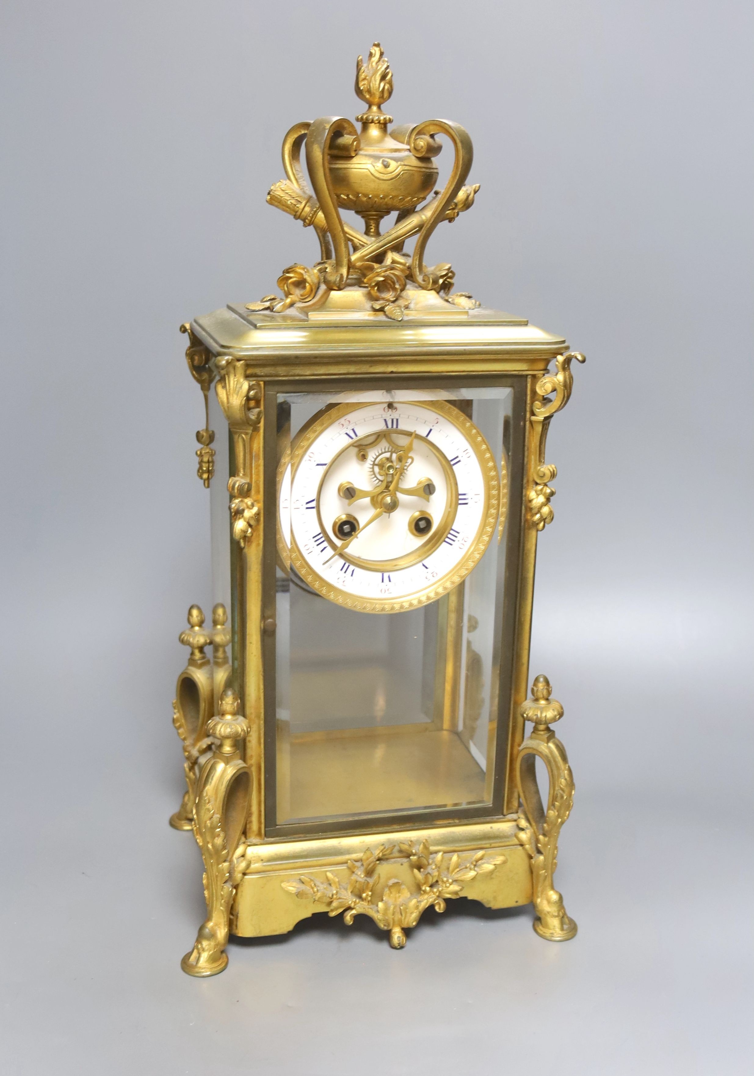 A French ormolu four glass lantern clock, height 45cm